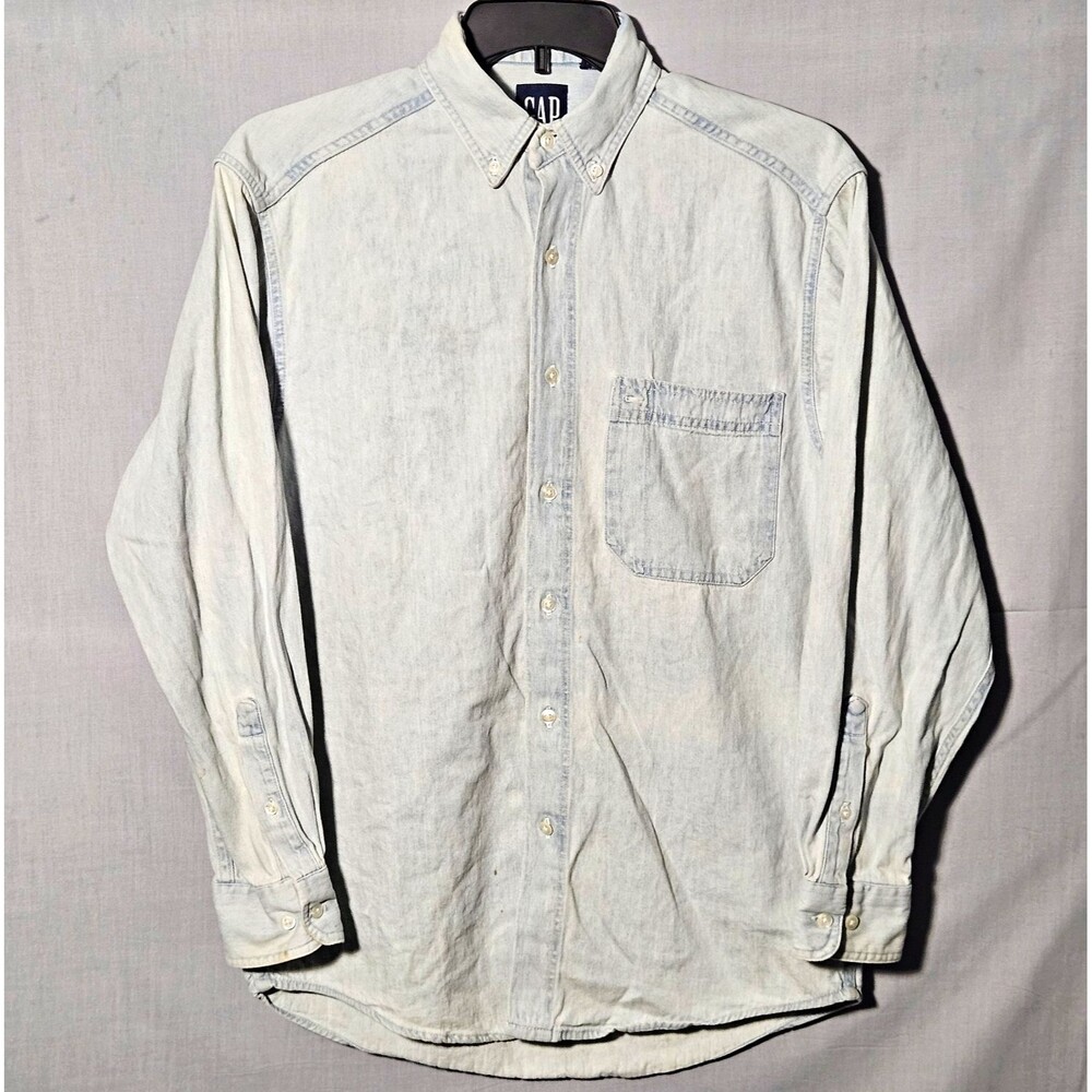 VTG 90s Gap Shirt Denim Button Down USA Made Long Sleeve Mens S Light Wash Jean